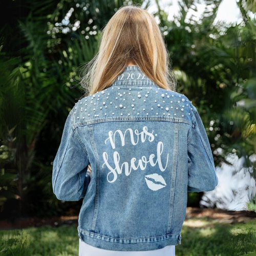 Women's Blue Denim Customized Jacket with Heavy & deatiled Pearl Work by Nivel Bags