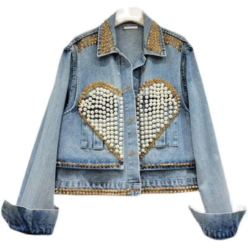 Women's Blue Denim Jacket with Sequence beads and Pearl Work by Nivel Bags