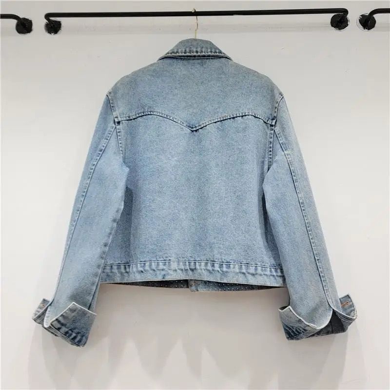 Women's Blue Denim Jacket with Sequence beads and Pearl Work by Nivel Bags