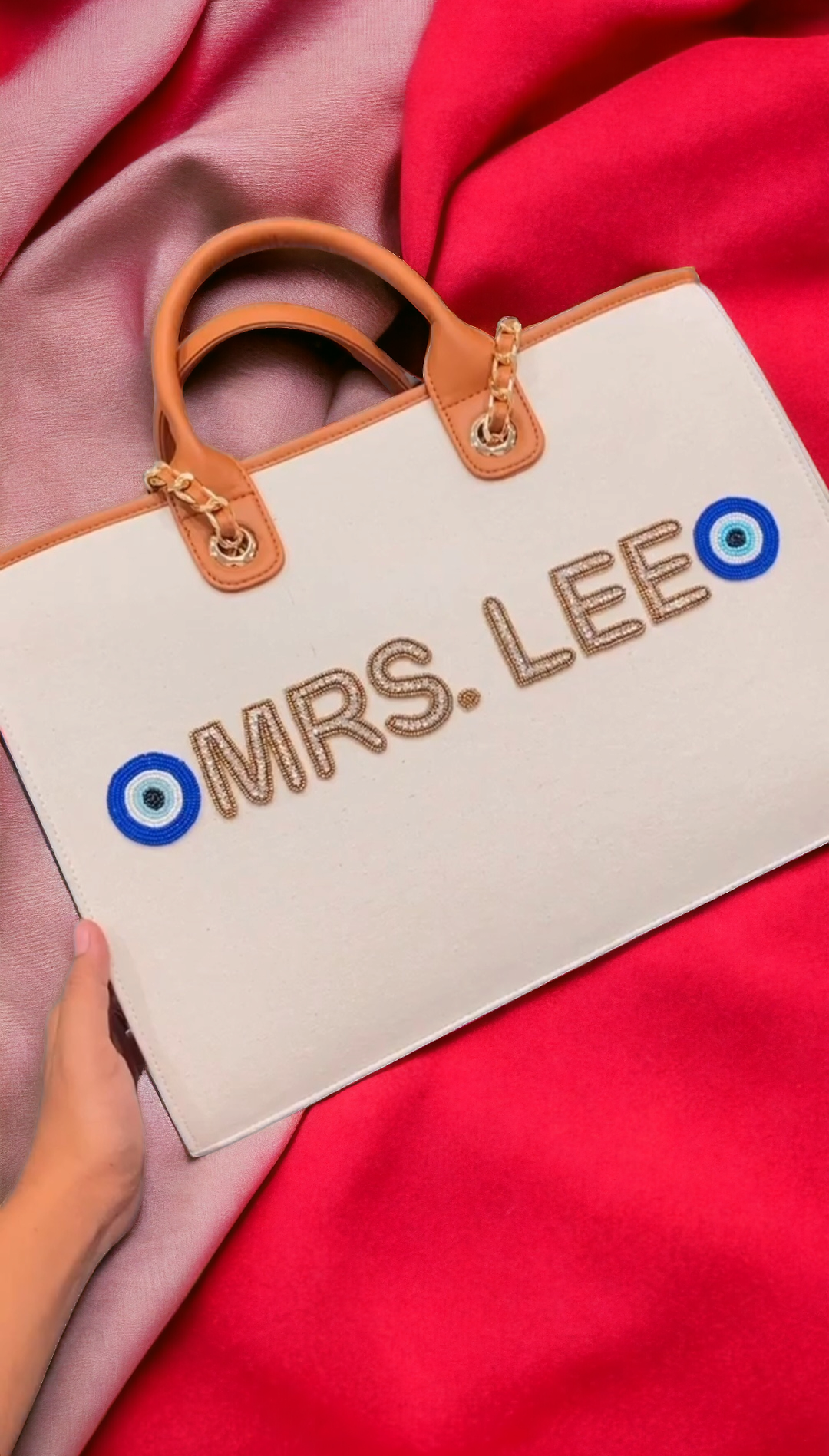 Nivel off-white Premium Customised Tote Bag with coffee brown and light brown stripes