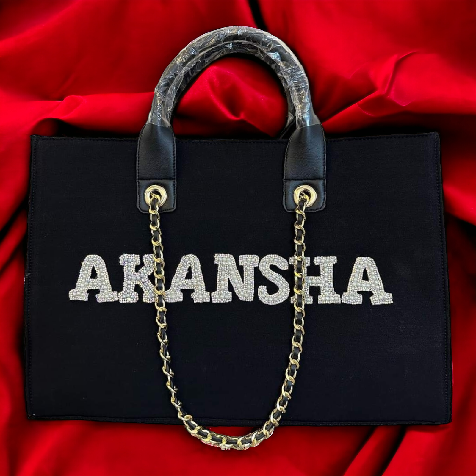 Nivel Premium Pearlet Canvas Customised Tote Bag(Black)_10)