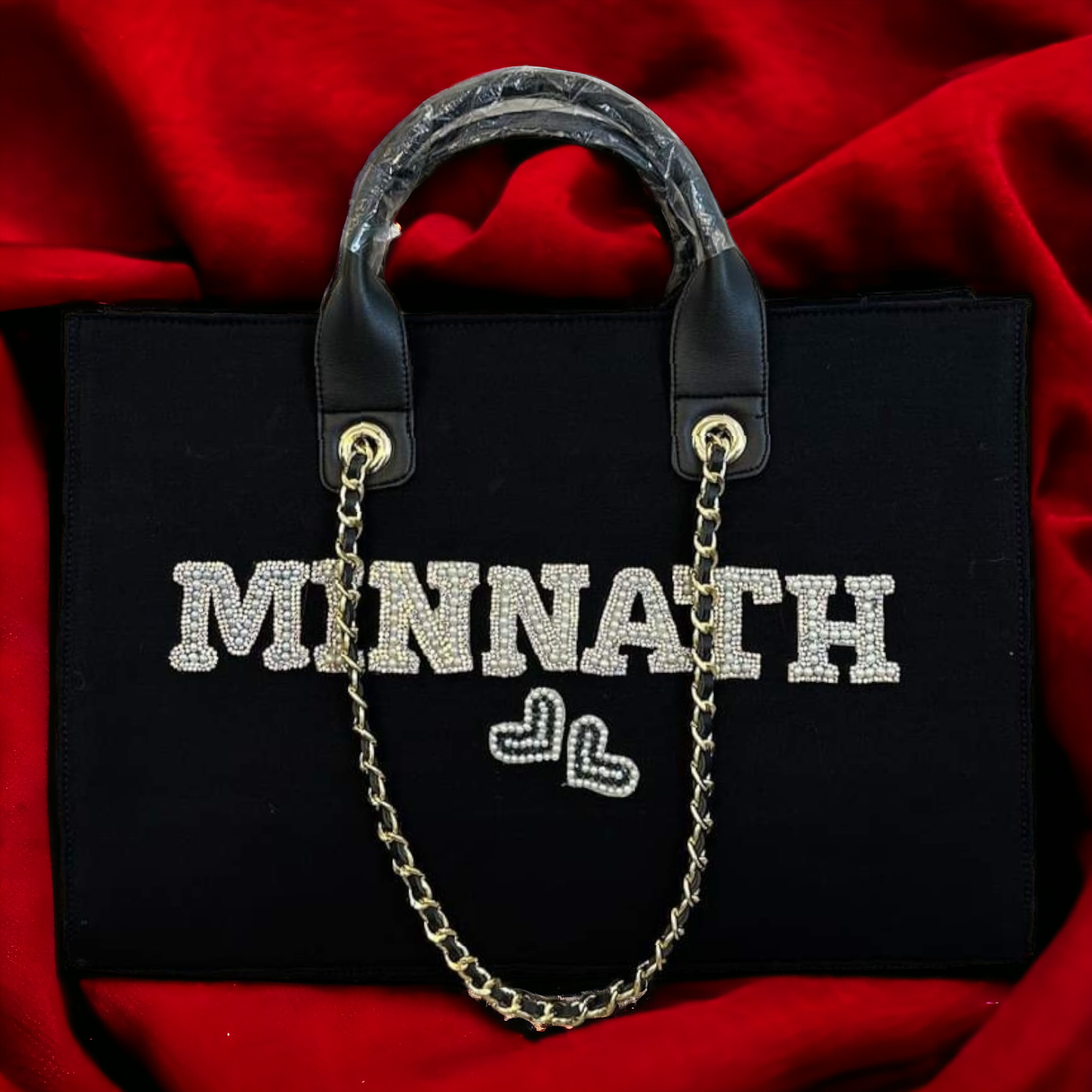 Nivel Premium Pearlet Canvas Customised Tote Bag(Black)_10)