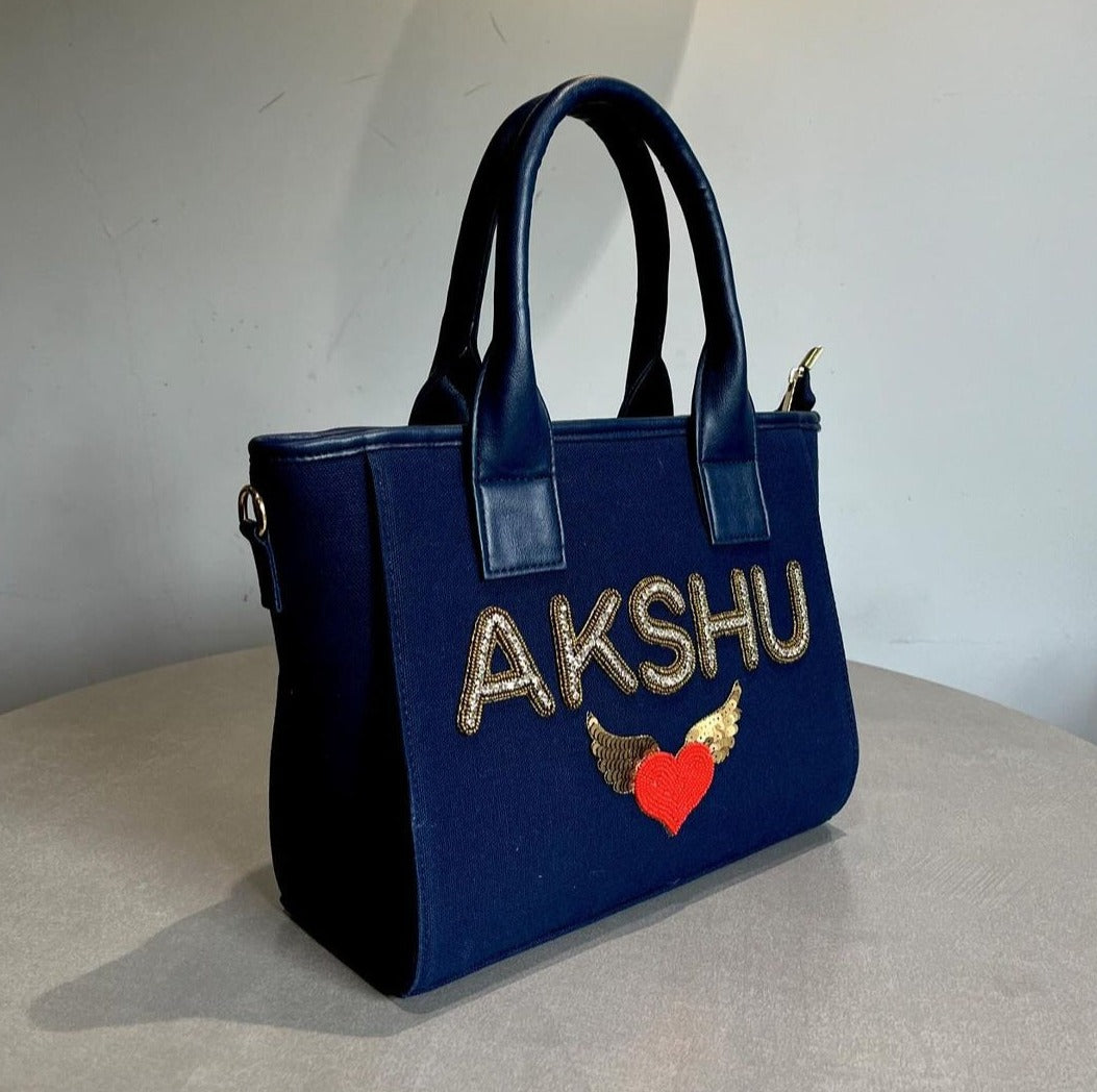 Nivel Navy Blue Premium Canvas Everyday Customised Tote Bag (_12)