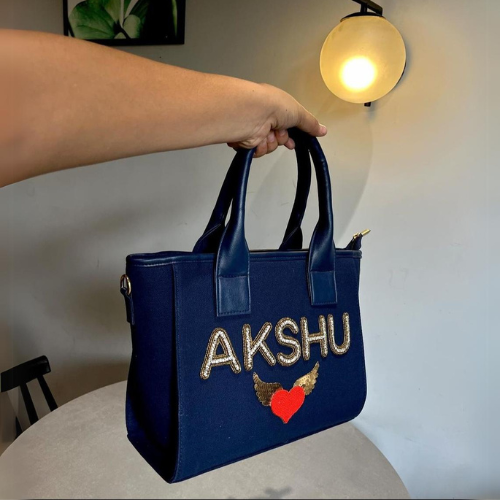Nivel Navy Blue Premium Canvas Everyday Customised Tote Bag (_12)