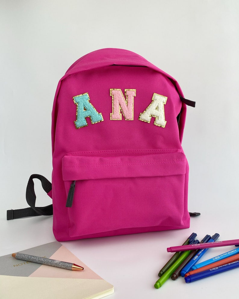Nivel Customized Backpack with Chenille  Patch Letters for Baby for Kids | Boys | Girls  | Small | Preschool | Nursery | Waterproof |Casual| Picnic | Tuition | Birthday | Gift