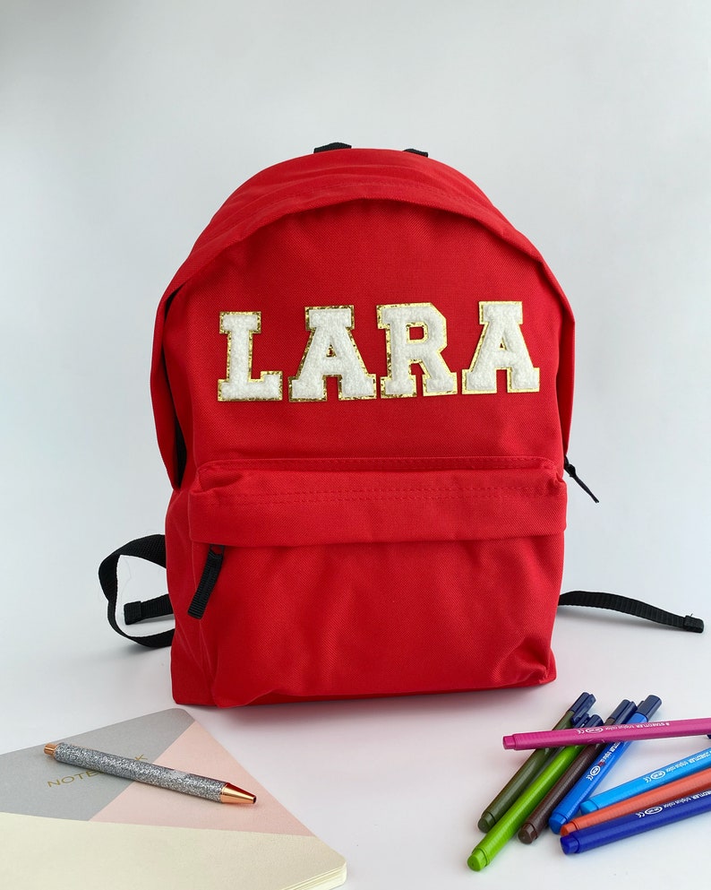 Nivel Customized Backpack with Chenille  Patch Letters for Baby for Kids | Boys | Girls  | Small | Preschool | Nursery | Waterproof |Casual| Picnic | Tuition | Birthday | Gift