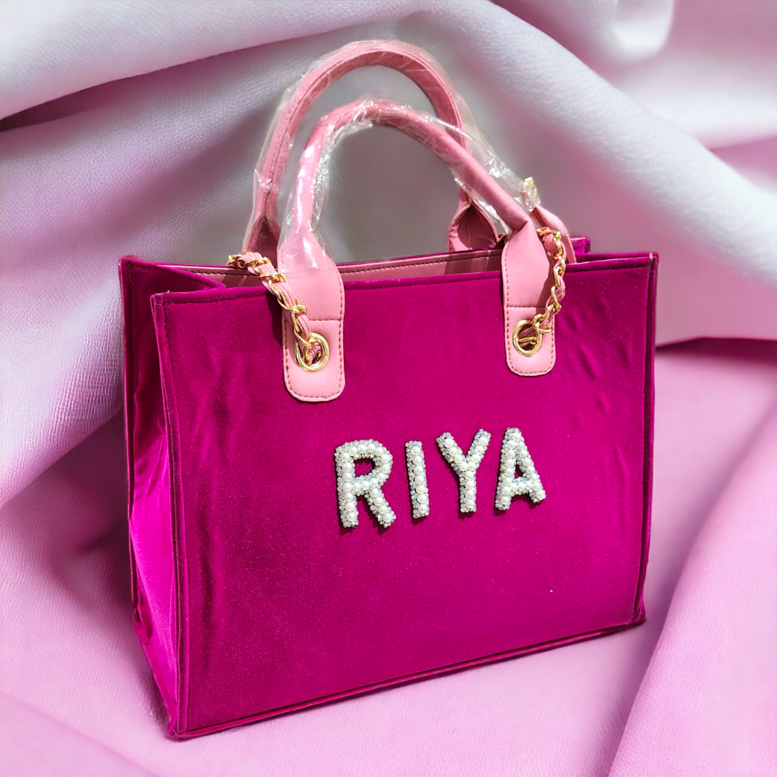 Nivel premium Canvas Customized HOTPINK Tote Bag (_13)